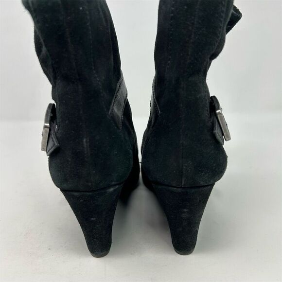 Via Spiga Women's Black Leather Suede Wedge Ankle Boots Size 7.5 Casual Buckles - Picture 7 of 11